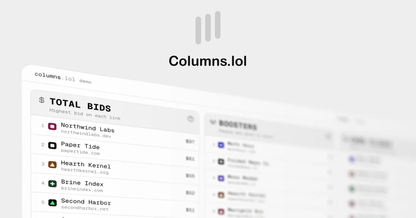 The landing page of columns.lol
